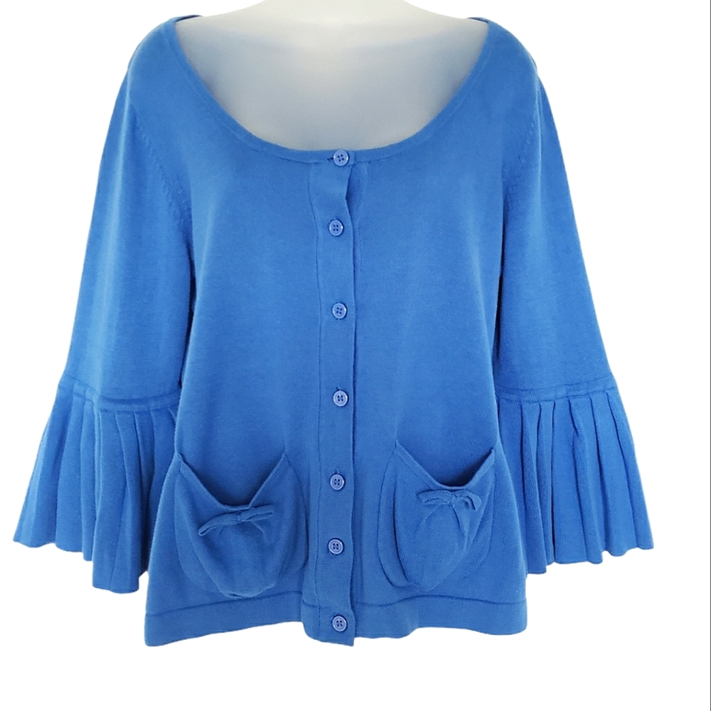 Chadwicks Bell Sleeve Blue‎ Sweater Pockets Bows